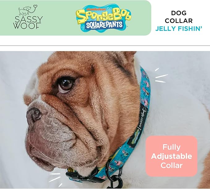 Dog Collar Spongebob Squarepants™ Jelly Fishin' - L, Adjustable, Durable, Comfortable and Stylish Pet Accessories for Large Dogs - Officially Licensed