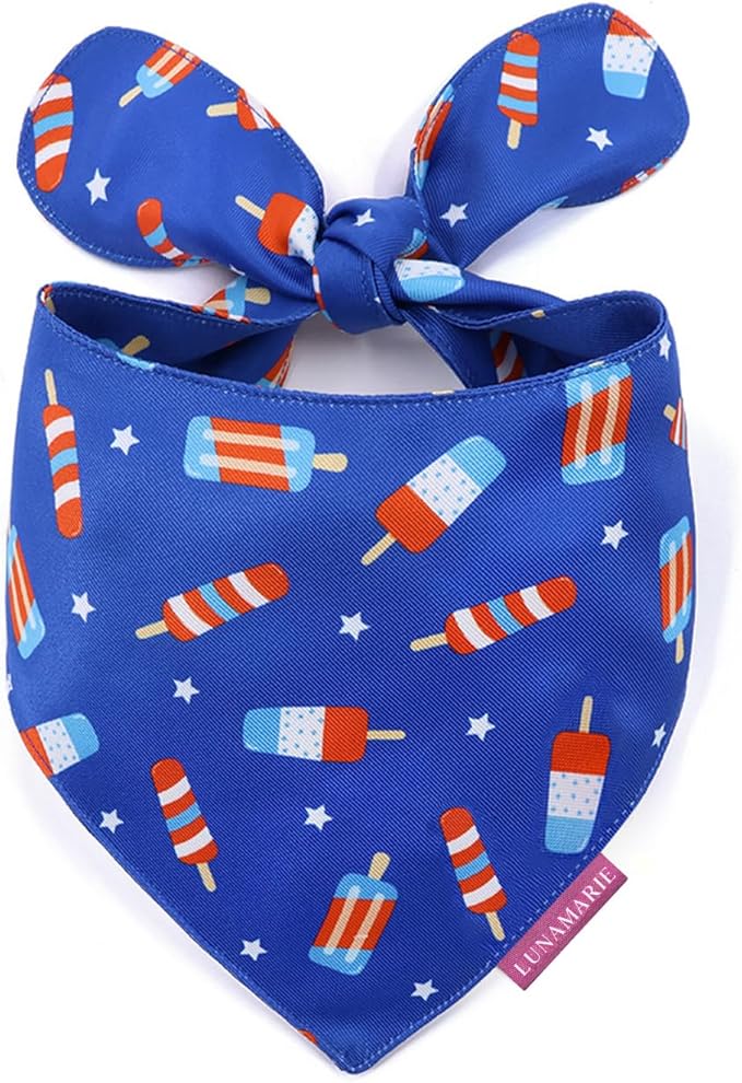 4th of July Summer Popsicle Ice Cream Pet Bandana | Luxury Dog Bandanas for Small Medium Large Dogs, Fourth of July, American Independence Day Fourth of July (4th of July, Small)