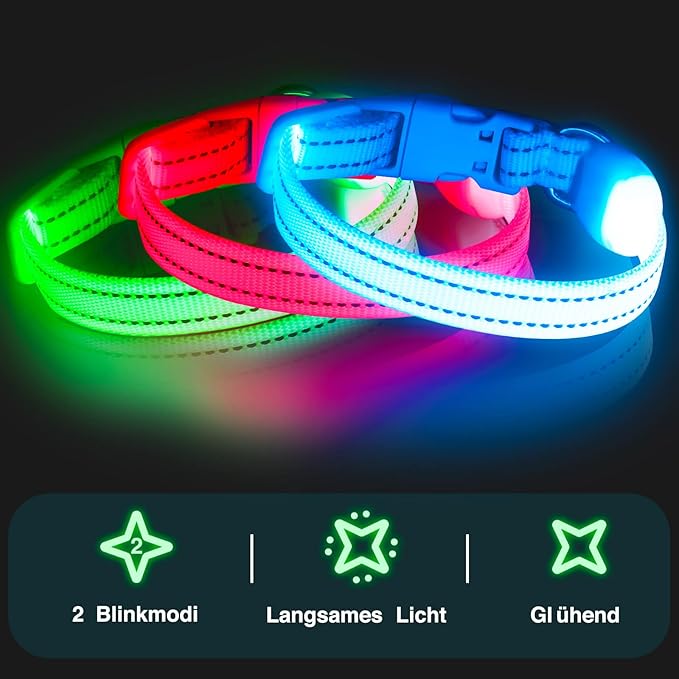 Light Up Dog Collar at Night, Led Dog Collar Adjustable, Lighted Dog Collar Rechargeable Waterproof, Dog Lights for Night Walking, Glow in The Dark Dog Collars Light for Small Pet (S, Blue)