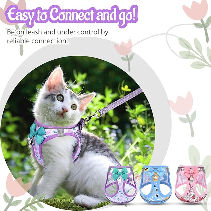 Cat Harness and Leash Escape Proof for Walking, Adjustable Soft Kitten Harness with Reflective Straps Step in Cat Vest Harness for Small Kitten and XS Dogs (Purple, XXS-Chest(8.7"-10.2"))
