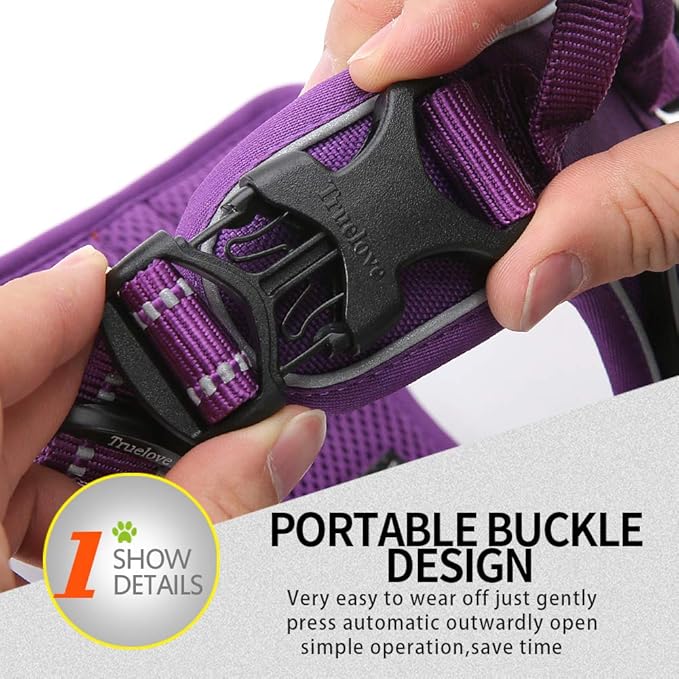 Soft Front Dog Harness .Best Reflective No Pull Harness with Handle and 2 Leash Attachments