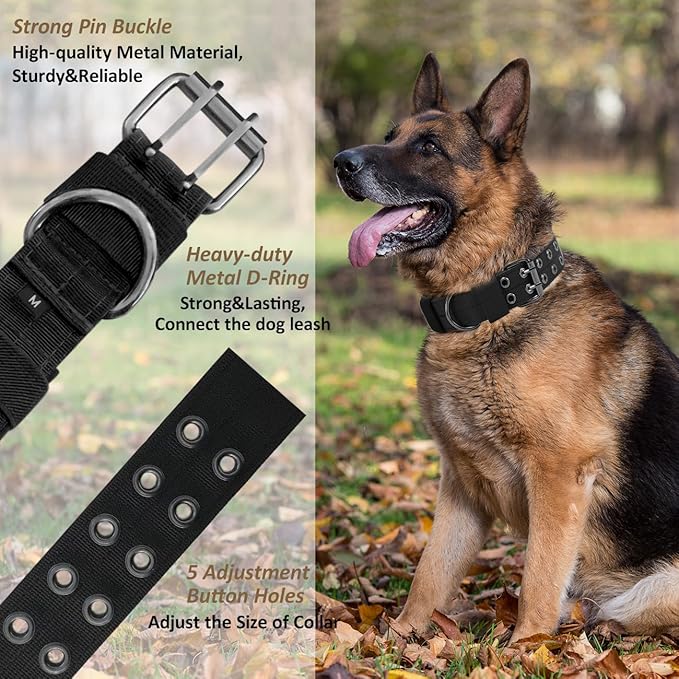 Tactical Dog Collar Military Adjustable Dog Collars Soft Nylon K9 Training Collar with Patch Heavy Duty Metal Buckle Collars for Medium Large Dogs (Violet, XL)