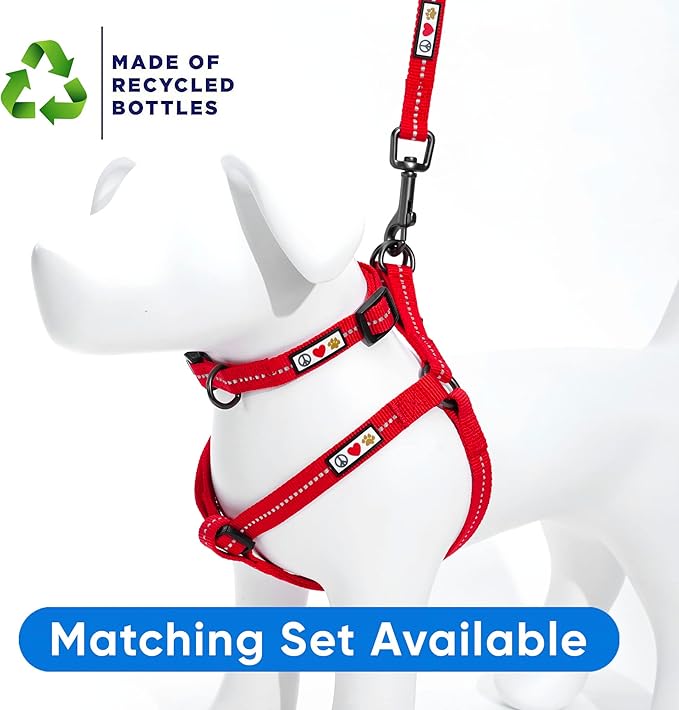 Pawtitas Recycled Dog Harness with Reflective Stitched a Puppy Harness Made from Plastic Bottles Collected from Oceans Large Red Chilli