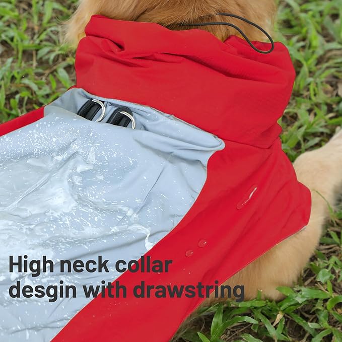 Dog Raincoat with Harness Built in,Outdoor Waterproof Puppy Rain Jacket for Small Dogs,Adjustable Waist by Strap Doggie Rain Coats,Red S