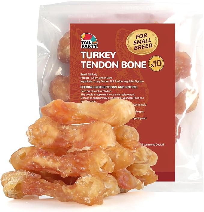 Turkey Tendons for Dogs, Small Dogs Training Treats, Natural Long-Lasting Chews Sticks, High-Protein Beef Tendons, Healthy Hypoallergenic Beggin Bone【S】(10 Units/Pack, 4.23 oz)