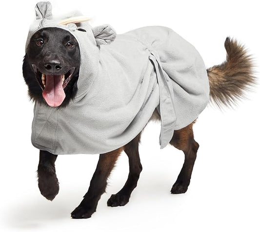 Barkbox Dog Bathrobe Fast Drying with Hook and Loop Closure & Wrap Tie Snuggle, Cute Dogs Clothes, Easy to Clean, Machine Washable, Dog Coats and Tumble Dry Low - Rhino, Large