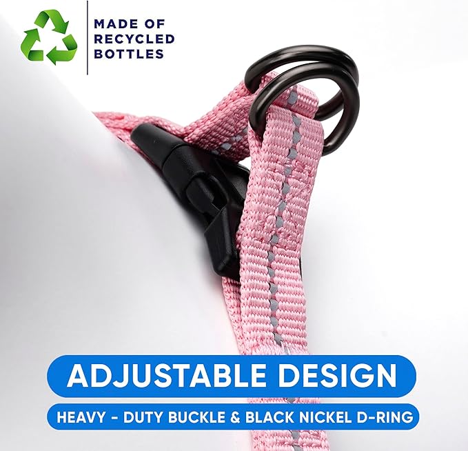 Pawtitas Recycled Dog Harness with Reflective Stitched a Puppy Harness Made from Plastic Bottles Collected from Oceans Extra Small Pink Cherry Blossom