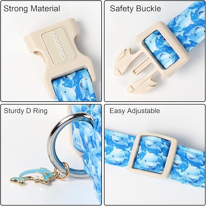 DOGWONG Whale Cotton Dog Collar, Summer Cute Shark Dog Collar Durable Soft Fabric Male Pet Dog Collars Boy Puppy Necklace for Small Medium Large Dogs