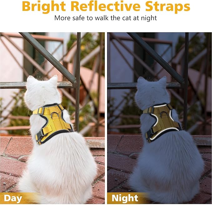 Dooradar Cat Harness and Leash Set, Escape Proof Safe Adjustable Kitten Vest Harnesses for Walking, Easy Control Soft Breathable Mesh Jacket with Reflective Strips for Cats, Yellow, S