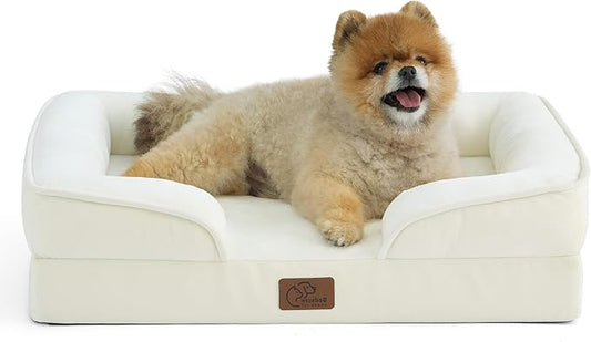 Bedsure Small Orthopedic Dog Bed - Washable Bolster Dog Sofa Beds for Small Dogs, Supportive Foam Pet Couch Bed with Removable Washable Cover, Waterproof Lining and Nonskid Bottom Couch, Ivory