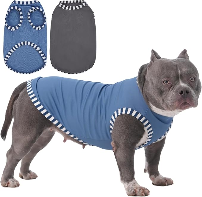 IECOii 2 Pack Dog Tee Shirts for Large Dogs,Breathable & Lightweight T-Shirts for Hot Weather,Soft Stretchy for Active Dogs - Non-Restrictive for Running & Play,Summer Outdoor Wear,Grey+Blue,XXLarge
