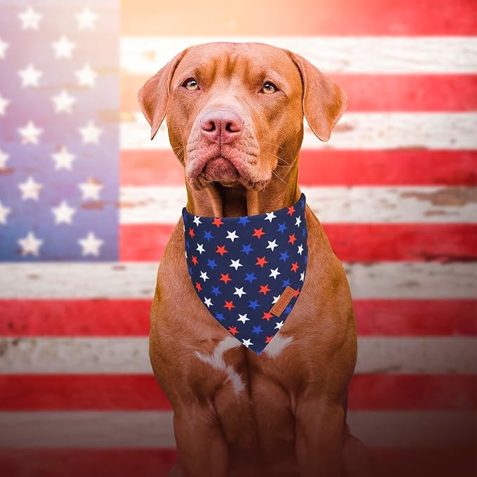 PTDECOR American USA Flag Dog Bandana Reversible Triangle Patriotic Dog Scarf 4th of July Bandanas for Large and Extra Large Dogs Pets (Blue & White, X-Large)