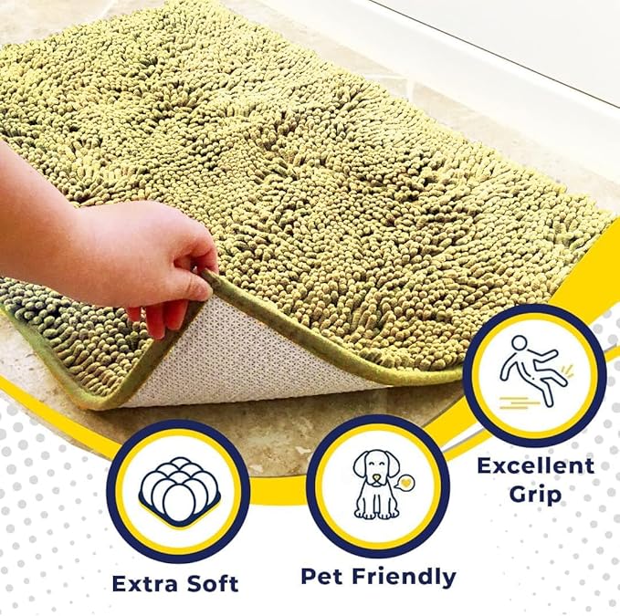 Muddy Mat® AS-SEEN-ON-TV Highly Absorbent Microfiber Door Mat and Pet Rug, Non Slip Thick Washable Area and Bath Mat Soft Chenille for Kitchen Bathroom Bedroom Indoor and Outdoor - Yellow 48" x 72"