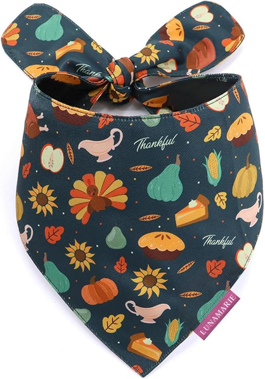 Luxury Pet Birthday Bandanas -Premium & Silky Poly Fabric | 100% Handmade | Custom Shape Dual Layered (Thanksgiving, Large)