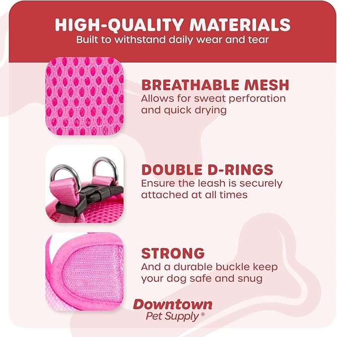 Downtown Pet Supply Step in Dog Harness for Small Dogs No Pull, Small, Pink - Adjustable Harness with Padded Mesh Fabric and Reflective Trim - Buckle Strap Harness for Dogs