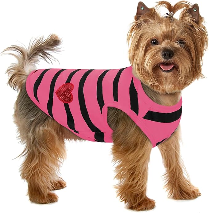 Dog Striped T-Shirts for Small Dogs Cats, Dog Vest Pet Apparel Tee Shirts Spring Summer Suitable for Small and Medium Large Pets French Bulldog Bichon, Rose XS