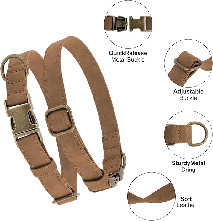 Dog Collar, Soft PU Durable Heavy Duty Dog Collar with Quick Release Metal Buckle, Puppy Collar, Adjustable Collar for Dogs, Large, Brown