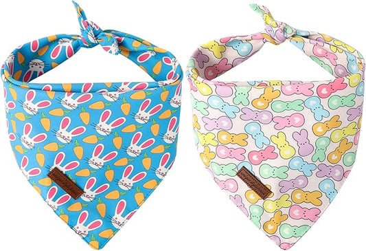 Unique Style Paws Dog Easter Bandanas 2Pcs Washable Cotton Triangle Colorful Rabbit Carrot Dog Scarfs for Small Medium Large Dogs and Cats