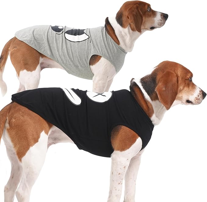 IECOii 2 Pack Pet Tank Top Tee Sleeveless| X-Large |Summer Dog Clothes Apparel,Pet Funny Costume Doggy T-Shirts Clothing for Medium Dog Puppy Outfit Keep Body Heat Hot Weather Beach Trip, Black+Gray