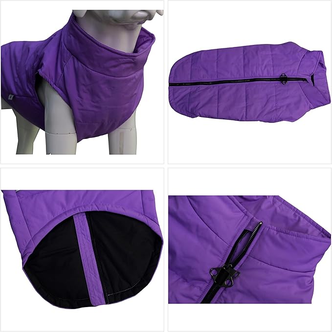 Purple Dog Winter Vest with Cotton Lining, Waterproof Ultra Warm Coat, Windproof Zippered Jacket, Breathable Soft Coat for Small to XXXL Dogs