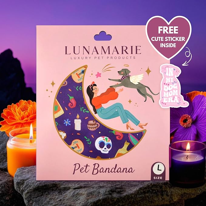 Luxury Pet Birthday Bandanas -Premium & Silky Poly Fabric | 100% Handmade | Custom Shape Dual Layered (Day of The Dead, Large)