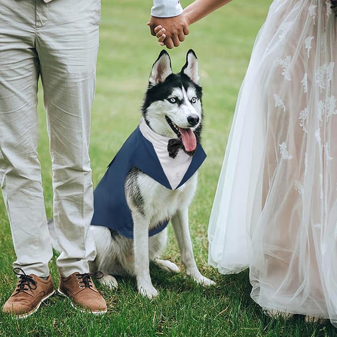 Kuoser Dog Tuxedo Dog Suit and Bandana Set, Dogs Tuxedo Wedding Party Suit, Doggy Prince Bow Tie Shirt Formal Pet Wedding Attire for Large Medium and Small Dogs Golden Retriever Samo Bulldogs