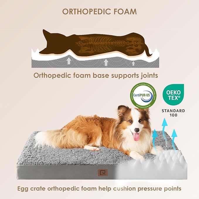 EHEYCIGA Orthopedic XL Dog Beds for Extra Large Dogs with Removable Washable Cover for Crate, Light Grey, 41x27