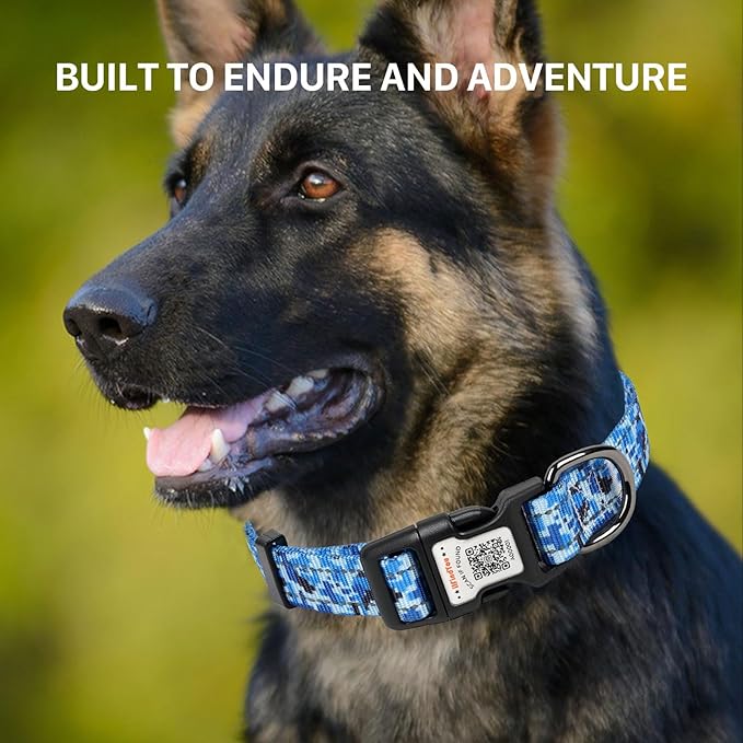 Reflective Dog Collars for Medium Dogs Soft Nylon Camo Blue Sized S