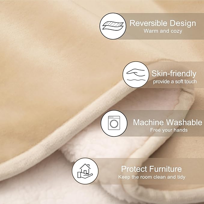 gogobunny Dog Blanket, Waterproof Reversible Sherpa Fleece Throw Blanket, Furniture Cover for Bed, Couch, Sofa Protection from Liquid Pee and Pet Fur of Puppy, Cat (Beige, 30x70 inches)