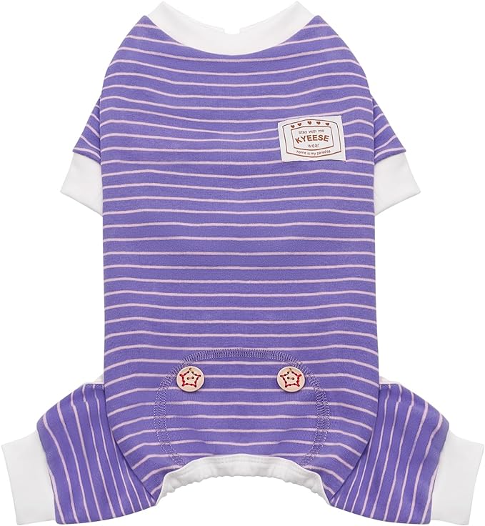 KYEESE Dog Pajamas Lightweight Dog Clothes Striped Pet Pjs Stretchable Dogs Onesie Soft Doggie Outfit Comfort Pet Pajamas for Medium Dogs, Purple, L