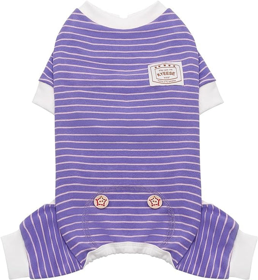 KYEESE Dog Pajamas Lightweight Dog Clothes Striped Pet Pjs Stretchable Dogs Onesie Soft Doggie Outfit Comfort Pet Pajamas for Medium Dogs, Purple, L