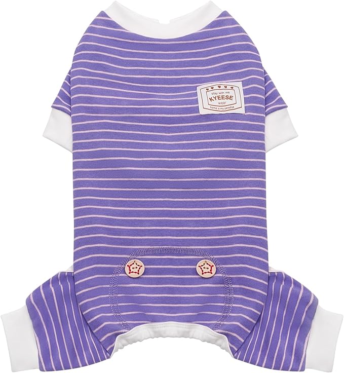 KYEESE Dog Pajamas Striped Puppy Pajamas Soft Pet Outfit Stretchable Dog Onesie Lightweight Dog Clothes Comfort Pet PJS for Small Medium Dogs, Purple, M