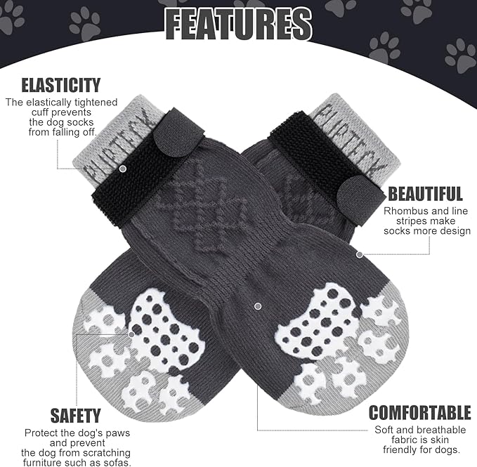 PUPTECK Non-Slip Dog Socks Double Sides Grips for Hardwood Floors Prevents Licking, Dog Shoes for Hot Pavement Booties for Senior Small Medium Large Dogs
