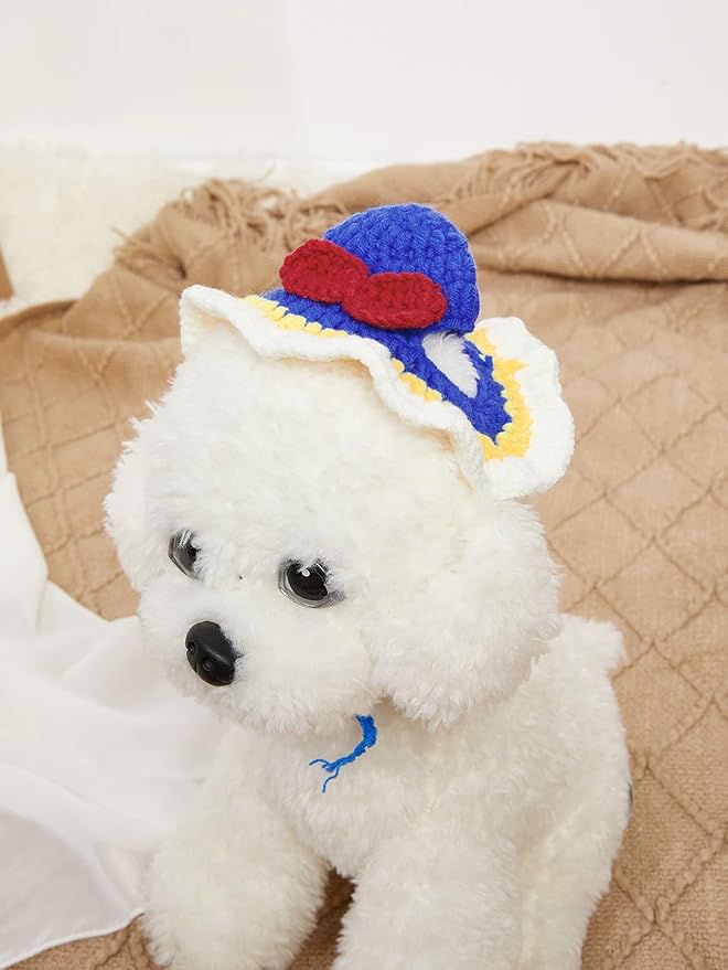 QWINEE Cartoon Princess Design Knit Cute Dog Hat Soft Cat Hat Rabbit Hat Halloween Christmas Party Costume Head Wear Accessories for Puppy Cat Kitten Small Dogs Small Animals Dark Blue M