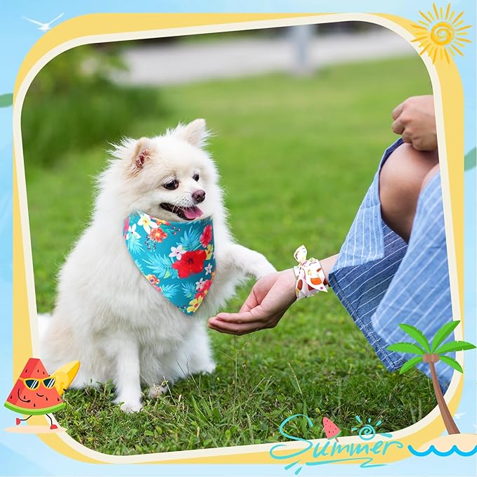 Preboun 50 Pcs Hawaiian Dog Bandanas Bulk Summer Themed Bandanas for Dogs Pet Kerchief Scarf Bibs for Hawaiian Small Medium Large Pet Puppy Costume Accessories