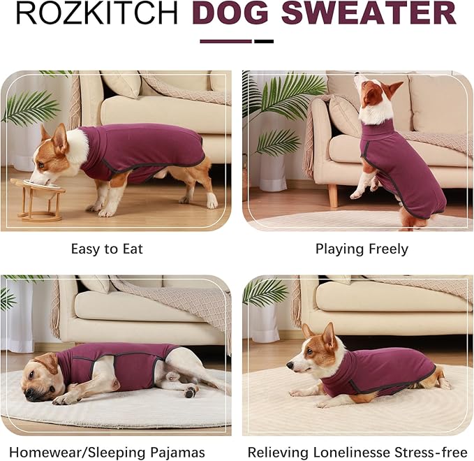 ROZKITCH Soft Warm Dog Sweater Pajamas, Dog Vest for Cold Weather Winter, Elastic Dog Turtleneck Sweater, Onesie Sleeveless Pullover Dog Clothes, Lightweight Pet Shirt for Small Medium Large Dog Red