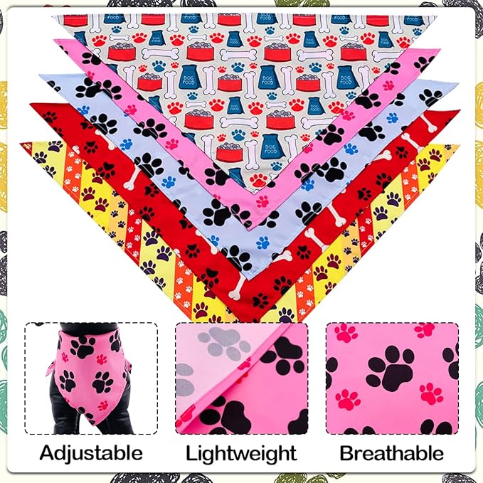 100PCS Small Dogs Bandanas Bulk Pet Summer Bandanas Paw Bone Pack Cat Kerchief Washable Triangle Bibs Head Scarves Scarfs Random Patterns for Boys and Girls Medium Puppies Grooming Accessories