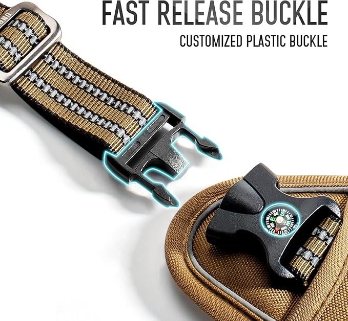 Tactical Dog Harness for Medium Large Dogs, Heavy Duty Dog Harness with ID Card, Reflective Hiking Harness for Training Easy Control Dog Vest with Handle Brown