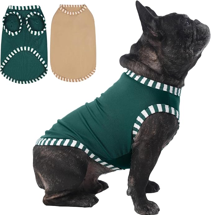 IECOii 2 Pack Dog T-Shirts for Small Dogs,Breathable & Lightweight Fabric for Hot Weather,Stretchy Pet Tank Top Sleeveless Vest for Summer Outdoor Sun Protection,Cat,Chihuahua Clothes,Khaki+Green,M