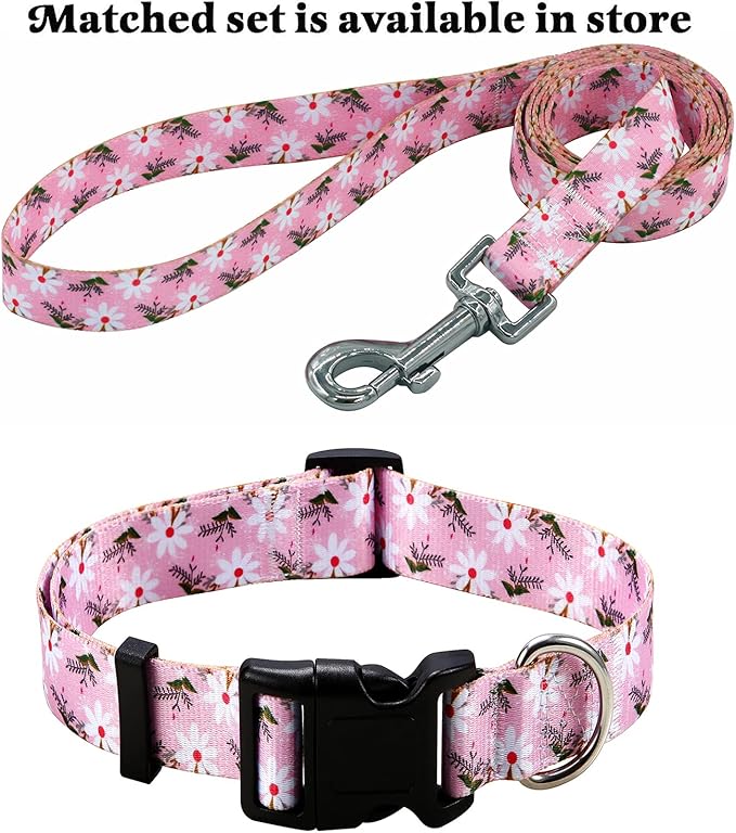Dog Collar with Bohemia Floral Tribal Geometric Patterns - Soft Ethnic Style Collar Adjustable for Small Medium Large Dogs (Pink White Flower,XS)