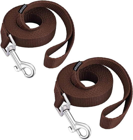 AMAGOOD 6 FT Dog Leashes, Strong and Durable Traditional Style Leash with Easy to Use Collar Hook,Dog Leads Great for Small and Medium and Large Dogs (1" x 6 ft,Brown(Pack of 2))