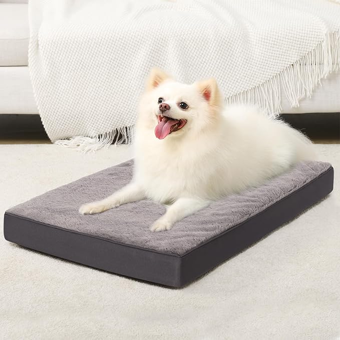 KSIIA Orthopedic Crate Bed: Deluxe Plush Washable Dog Bed for Small Dogs with Egg Crate Foam & Removable Cover, 23 x 17 Inch, Dark Gray