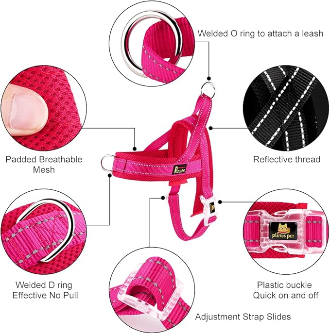 Plutus Pet No Pull Dog Harness with Breathable Mesh Padded, Adjustable Reflective Escape Proof Dog Harness, Quick Fit Dog Vest Harness for Small Medium Large Dogs(L, Pink)