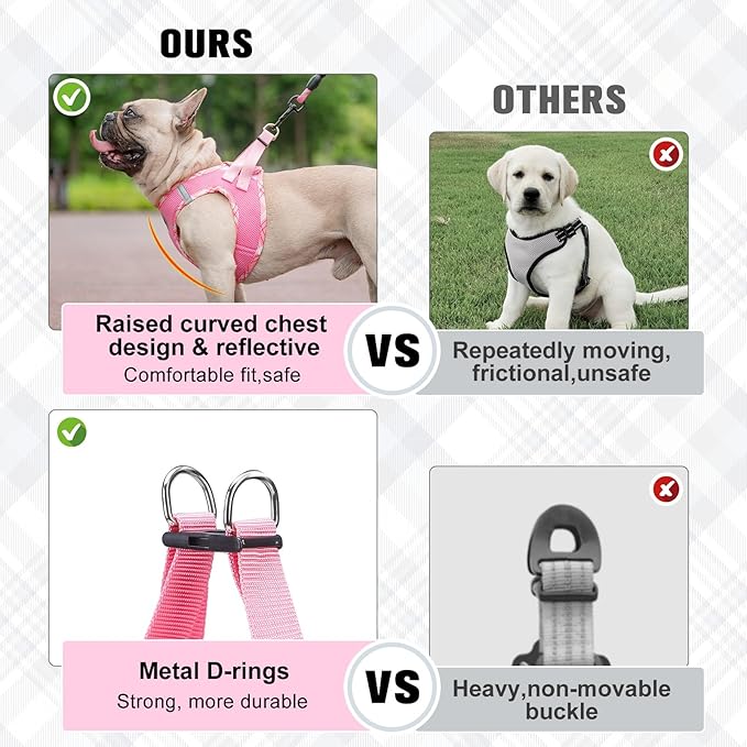 BEAUTYZOO Dog Harness and Leash Set for Small Medium Dogs,No Pull Step-in Harness for Puppy S M Sized Dogs and Cats,Air Mesh Adjustable Breathable Soft No Chock Escape Proof Vest Harnesses,Pink XL