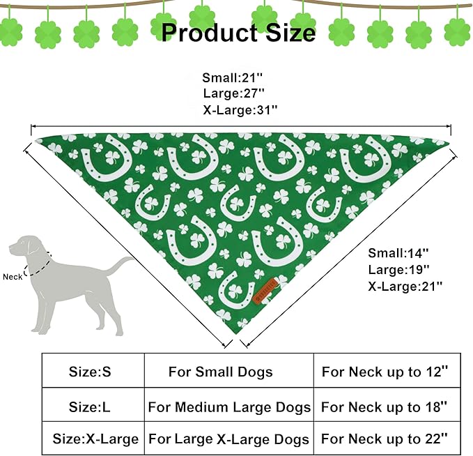 ADOGGYGO St. Patrick's Day Dog Bandana, Green Shamrock Scarf, Multi Size Offered, Saint Patrick Day Bandanas for Small Dogs (Small)