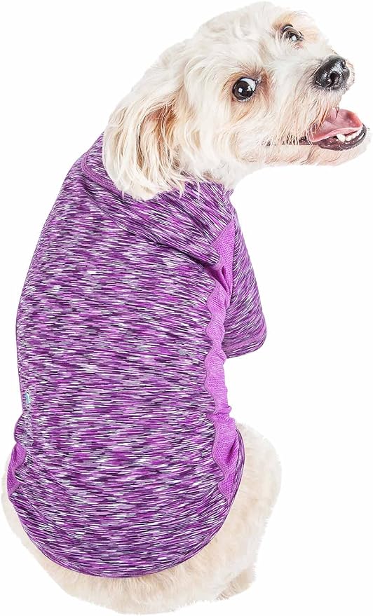 Pet Life ® Active 'Warf Speed' Heathred Dog Fitness and Yoga Pet T-Shirt Dog Clothes - Performance Dog T-Shirt with 4-Way-Stretch, Reflective and Quick-Dry Technology - Summer Dog Shirts X-Small
