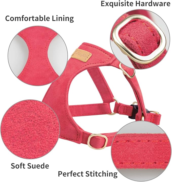 Puppytie No Pull Small Dog Harness with Multifunction Dog Leash,Lightweight Soft Adjustable No Choke Escape Proof Pet Harness Vest Pet Harness Vest,red-Camellia,S