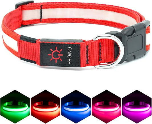 Vizpet LED Dog Collar, Light Up Dog Collar Adjustable USB Rechargeable Super Bright Safety Light Glowing Collars for Dogs(Small,Red)