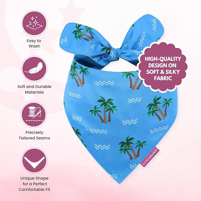 Luxury Pet Birthday Bandanas -Premium & Silky Poly Fabric | 100% Handmade | Custom Shape Dual Layered (Playa Azul, Medium)