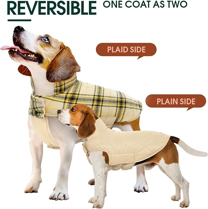 Kuoser Warm Dog Coat, Waterproof Dog Jacket for Extra Large Dogs, Adjustable Durable XXXL Doggie Winter Coat Reversible Puppy Cold Weather Apparel for Large Breed, Yellow 3XL